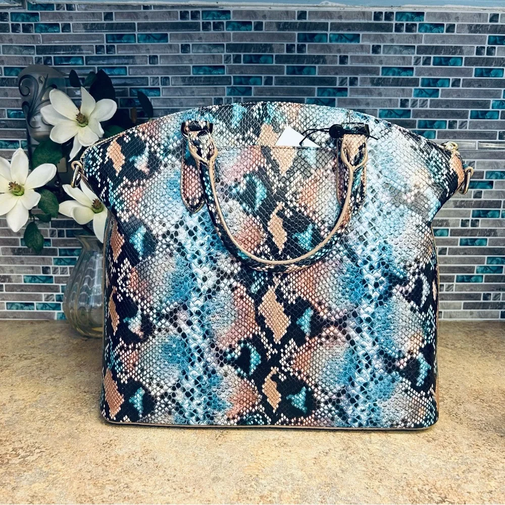 Brahmin Multicolor Snakeskin-Print Satchel with Matching Wallet